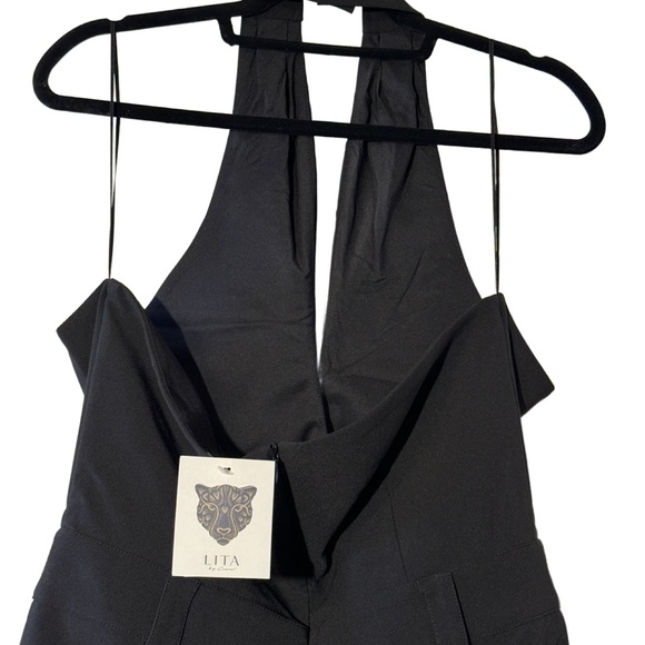 LITA BY CIARA …NEW Black halter jumpsuit pleated with 2 button neck closure,Sz L - Picture 4 of 5